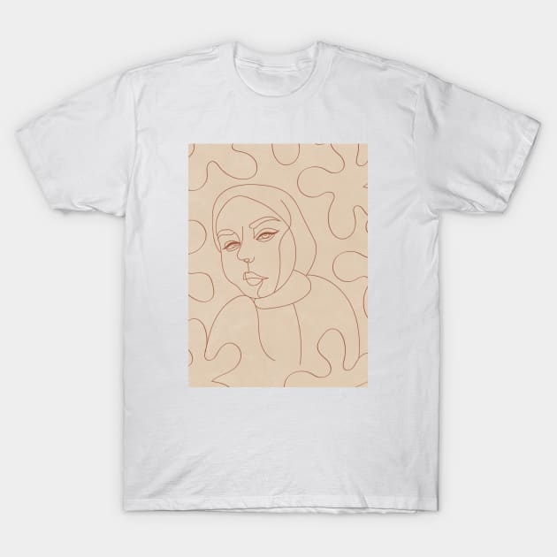 Minimal Line Art - Hijab Woman 3 T-Shirt by Colorable